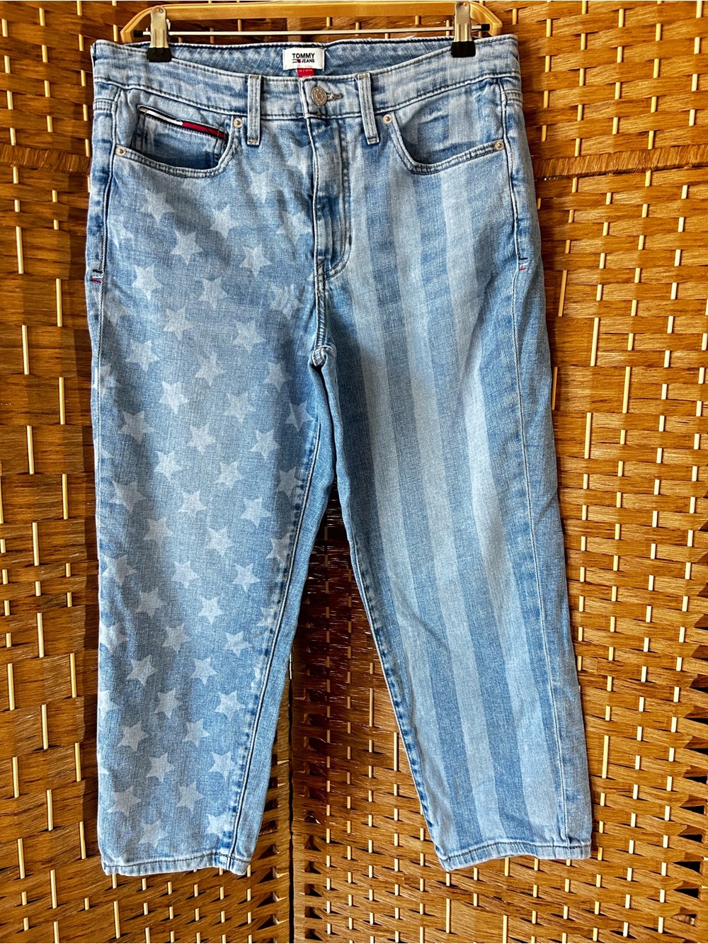 Tommy Jeans 90s Cropped Flag Print Jeans Stars Stripes Size 10